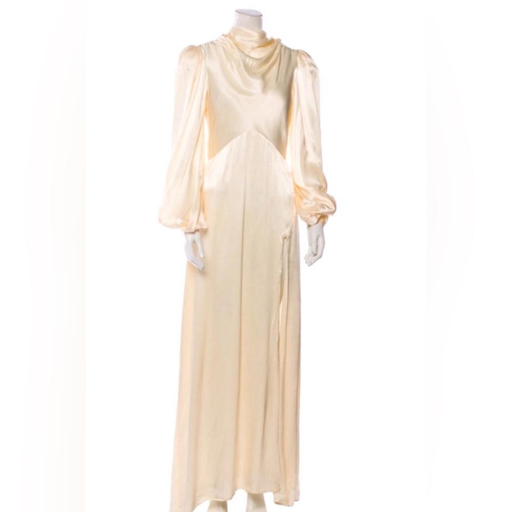 For Love and Lemons Long Sleeve Rosalia Satin Bridal Gown Maxi Dress Sz Small